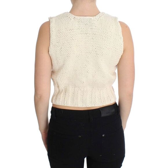 PINK MEMORIES Knit Sleeveless Crop Top Women Beige Sweaters - Picture 3 of 6